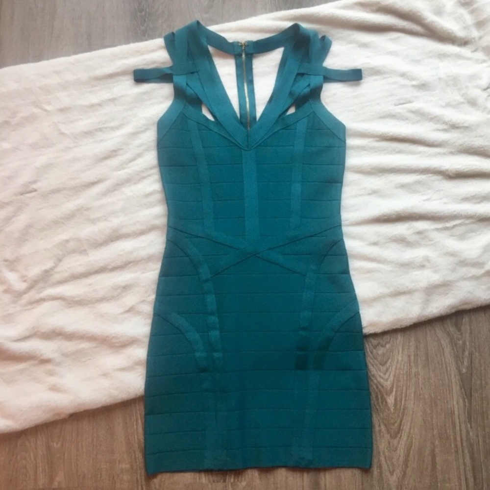Bebe Deep Lake Strappy Bodycon Dress